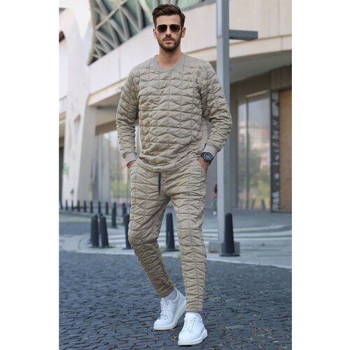 Madmext Beige Quilted Patterned Tracksuit Set 5907 Slike