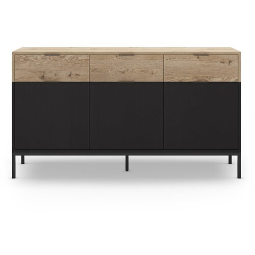 Marckeric Crna/u prirodnoj boji niska komoda u dekoru hrasta 150x80 cm Marion – Cijene