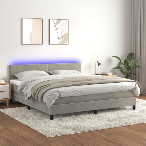 VidaXL Krevet box spring s madracem LED svjetlosivi 160x200 cm bar&amp;scaron;un Slike