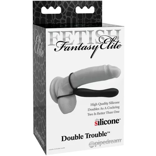 Pipedream Fetish Double Trouble - prsten za testise i penis s analnim dildom (crni)
