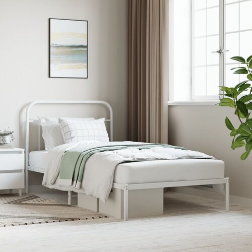 vidaXL Kovinski posteljni okvir z vzglavjem bel 107x203 cm Cene