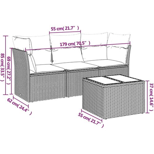 VidaXL 4-dijelni set vrtnih sofa od poliratana s jastucima smeđi Slike