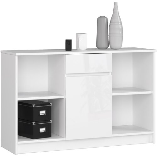AKORD KOMODA B-17 120 cm 1 Predal 1 Vrata BELO / BELO SJAJ, (21703106) Slike