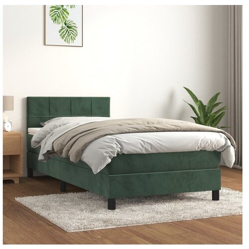  Box spring postelja z vzmetnico temno zelena 100x200 cm žamet Cene