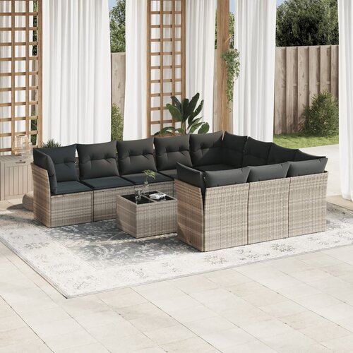 VidaXL 11-dijelni set vrtnih sofa poliratan s jastucima svijetlosivi Slike