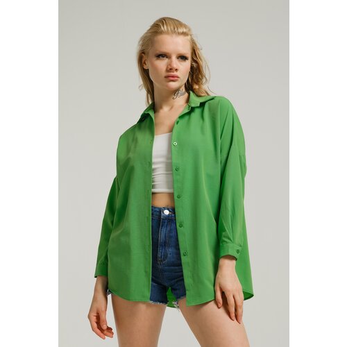 armonika Women's Grass Green Oversize Long Basic Shirt Cene
