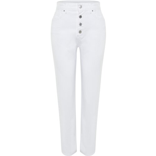 Trendyol White Buttoned Front High Waist Mom Jeans Slike