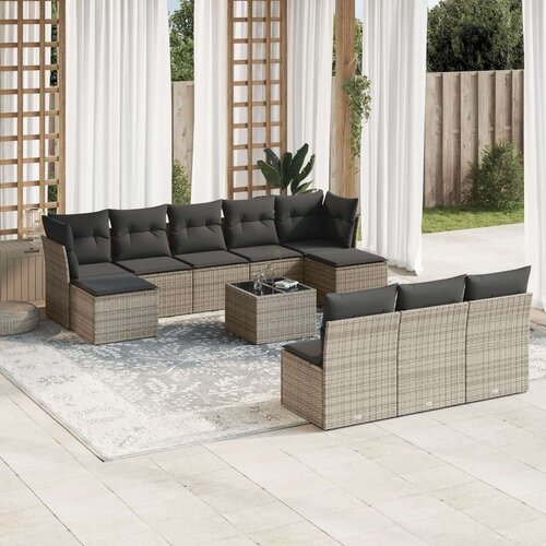 VidaXL 11-dijelni set vrtnih sofa od poliratana s jastucima sivi Slike