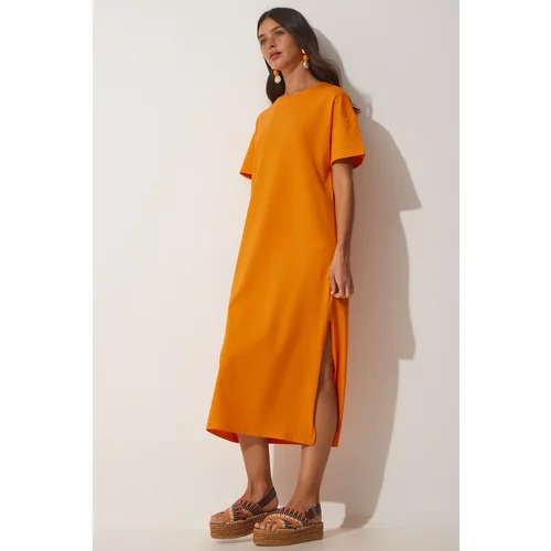 Happiness İstanbul Women's Orange-Cotton Summer Combed Combed Daily Dress