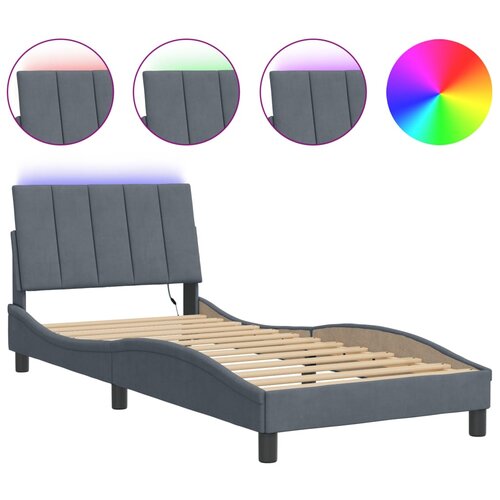 Maison Chic Posteljni okvir - Enojna postelja - Postelja za odrasle z LED lučkami temno siv 90x200 cm žamet, (21696038) Slike