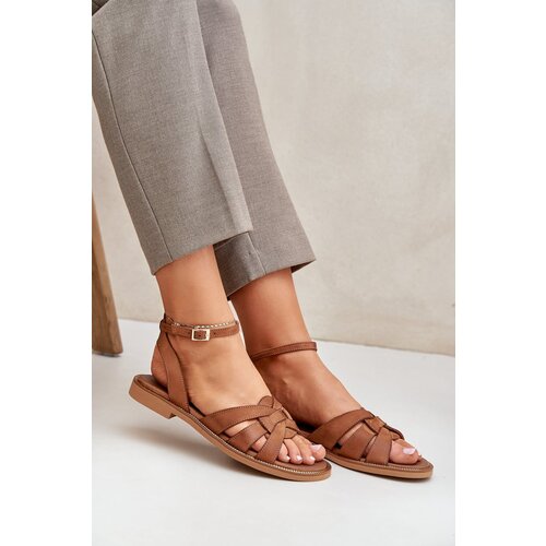 Lewski Shoes Leather Women's Sandals On Flat Heel Zazoo Cene
