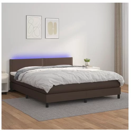  Box spring postelja vzmetnico LED rjava 180x200 cm umetno usnje