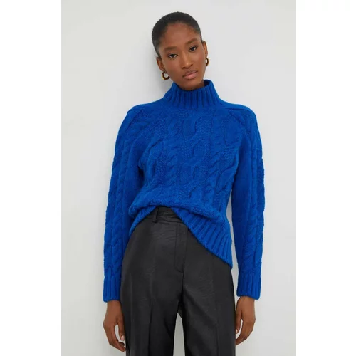 Answear Lab Vuneni pulover boja: tamno plava, topli, s dolčevitom