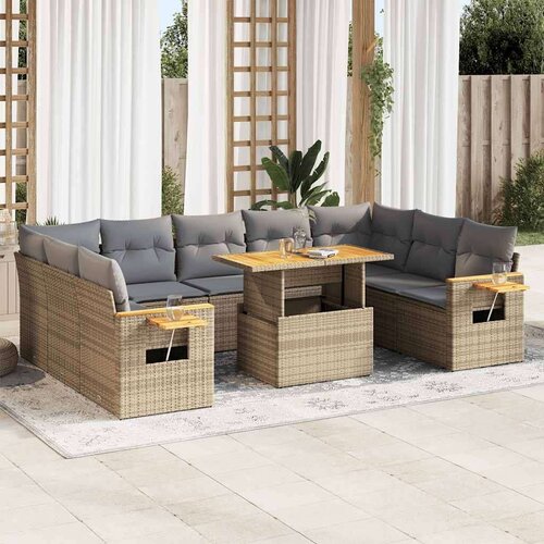 vidaXL 10-dijelni set vrtnih sofa s jastucima bež od poliratana bagrem Cene