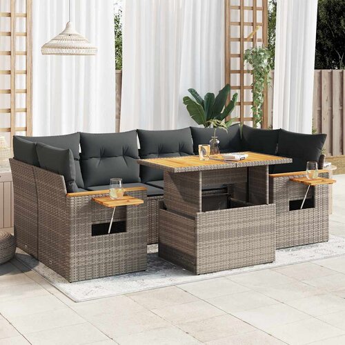 VidaXL 7-dijelni set vrtnih sofa poliratan i bagrem s jastucima sivi Slike