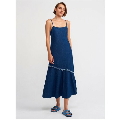 Dilvin 90526 Straps Dark Denim Dress-Navy Blue Slike