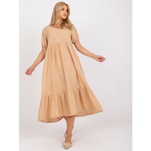 Fashion Hunters Camel long cotton dress with frill Eseld OCH BELLA Slike