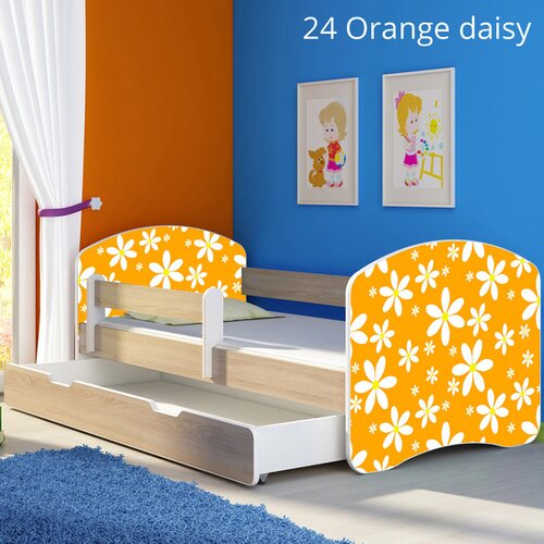  Otro&scaron;ka postelja ACMA z motivom, stranska sonoma + predal 160x80 cm 24 Orange Daisy Cene
