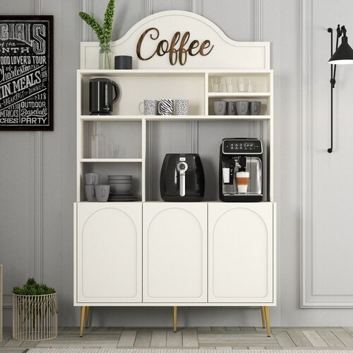 Hanah home Lyon 120 - Cream, Gold CreamGold Coffee Bar Cabinet Cene