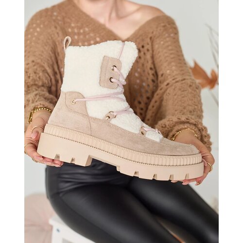 Resti Light brown women's trapper boots with sheepskin Getatsa Cene
