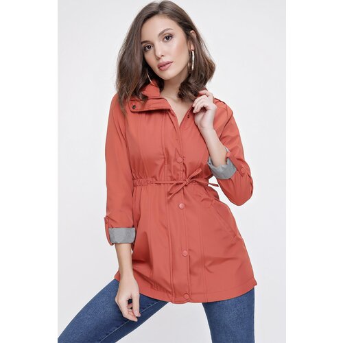 By Saygı Tie Waist Folded Sleeves Lined Trench Coat Slike