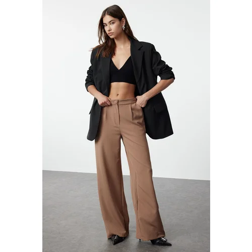 Trendyol Mink Wide Leg Pleated Woven Trousers