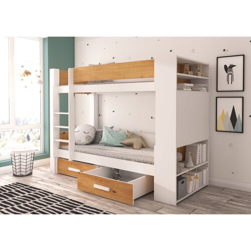 ADRK Krevet na kat GARET za 2 osobe s madracima 200x90 104 cm - BIJELA-HRAST Cijene
