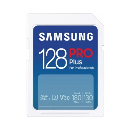 Samsung SD Card 128GB, PRO Plus, SDXC, UHS-I U3 V30 Class 10, Read up to 180MB/s, Write up to 130 MB/s, for 4K and FullHD video recording, w/USB Card Reader Slike