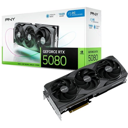 Pny GeForce RTX 5080 Overclocked Triple Fan GPU NVIDIA 16 GB GDDR7 Slike