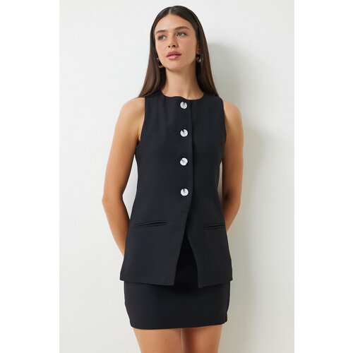 Happiness İstanbul Women's Black Sleeveless Vest Mini Skirt Woven Suit Slike