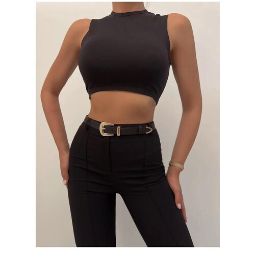 Dewberry 64824 Womens Trouser Belt-BLACK-GOLD Slike