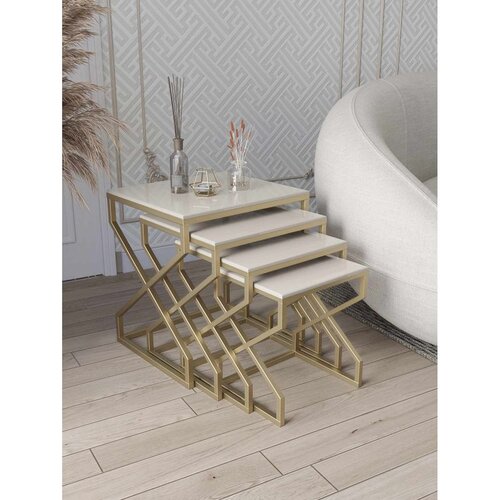 Hanah home Ela set od 4 umetnuta stočića, zlatni ram, krem MDF ploče Cene