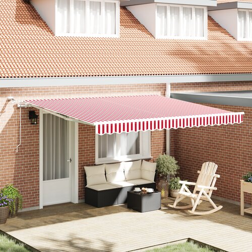 vidaXL Automatska uvlačiva tenda s LED crvenom i bijelom prugom 400x350 cm Cene