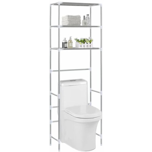 VidaXL Stalak iznad toaletne &amp;scaron;koljke s 3 police srebrni 53x28x169 cm Slike