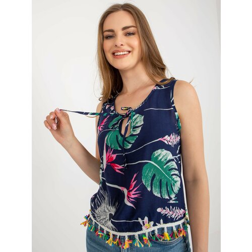Fashion Hunters Dark blue summer blouse with print Slike
