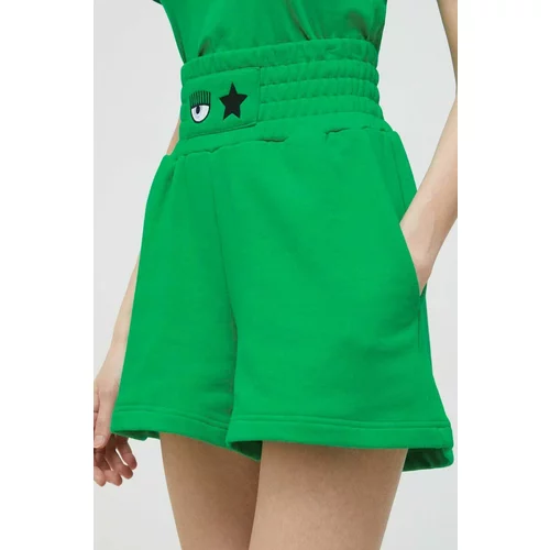 Chiara Ferragni Pamučne kratke hlače boja: zelena, glatki materijal, visoki struk