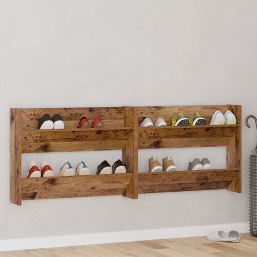 vidaXL Ormarići za cipele na zidu 2 pcs Staro drvo 60 x 18 x 60 cm Cene