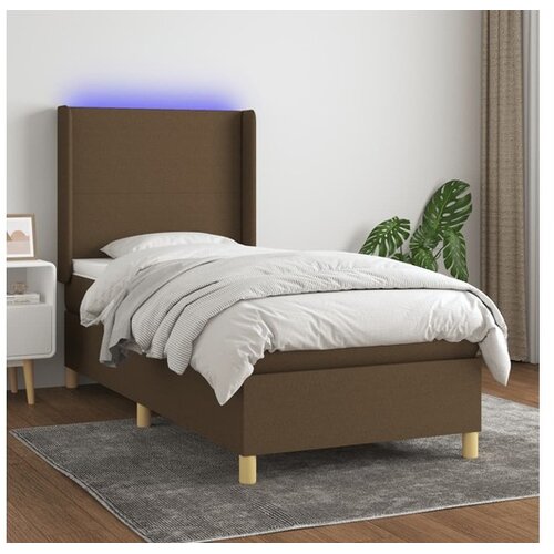  Krevet box spring s madracem LED tamnosmeđi 80 x 200 cm tkanina Cijene