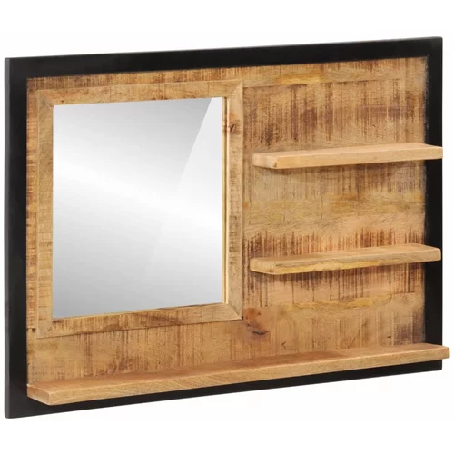 vidaXL Ogledalo s policami 80x8x55 cm steklo in trden mangov les