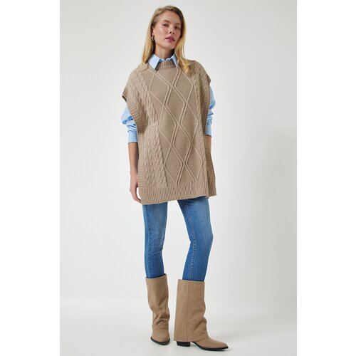  Beige Tie Detailed Oversize Knitwear Sweater Slike