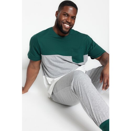 Trendyol Plus Size Pajama Set - Green - Colorblock Slike