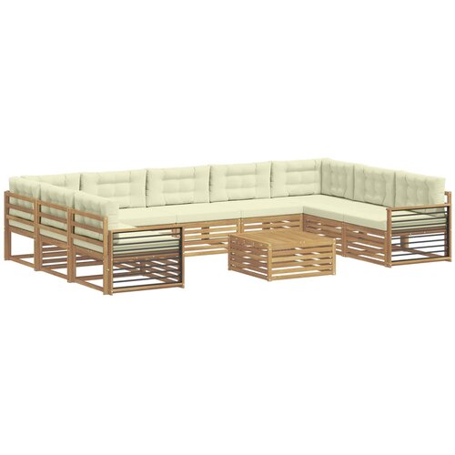 vidaXL Zunanja garnitura za sedenje z blazino 10 pcs Bela in krem, (5000270044) Cene