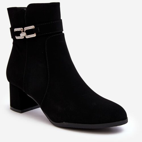 Kesi Women's low-heeled ankle boots with decoration Black Numissa Cene