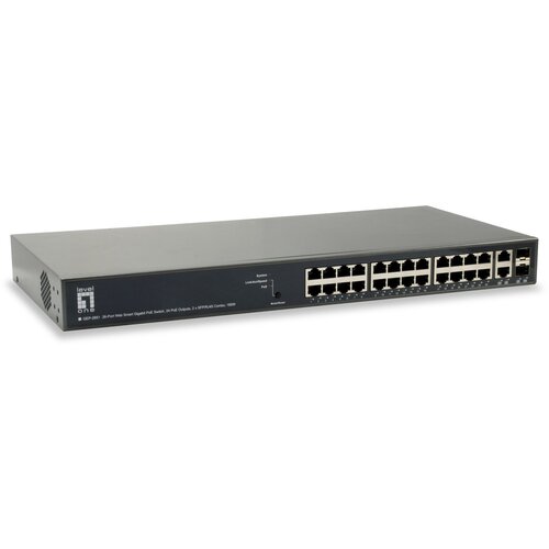 Level One Switch 26x GE GEP-2651 2xGSFP 19&amp;ldquo; 185W 24xPoE+ Slike