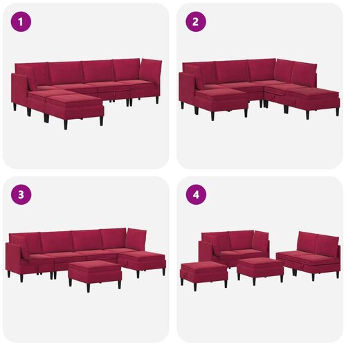  Set namje&amp;scaron;taja za dnevni boravak 6 pcs Vinska crvena Bar&amp;scaron;un - boja crnog vina 2x kutni +2x srednji +2x stolica Slike