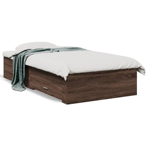 VidaXL Posteljni okvir s predali rjavi hrast 90x190 cm inž. les Slike