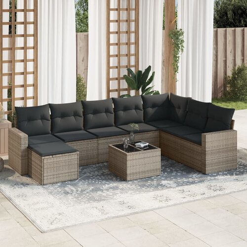 vidaXL 9-dijelni set vrtnih sofa od poliratana s jastucima sivi Cijene