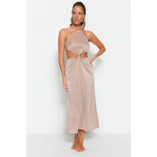 Trendyol Pink Fitted Maxi Knitted Cut Out/Window Beach Dress