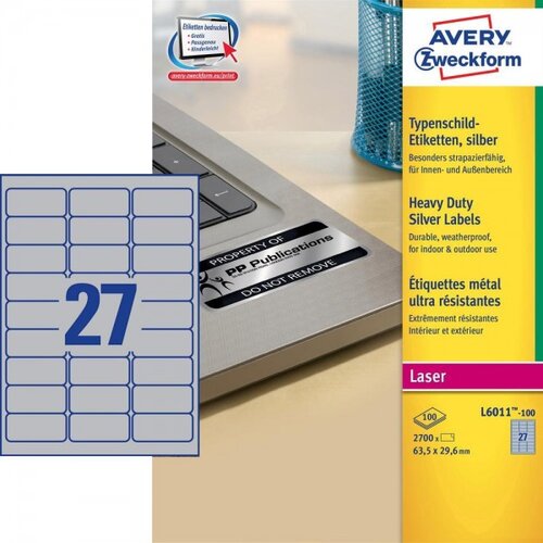 Avery Zweckform Zelo odporne etikete iz metaliziranega poliestra, srebrne 63,5 x 29,6 mm 1/100 Cene