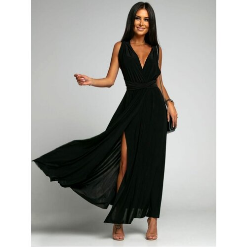 Fasardi Elegant black maxi dress with ties Slike